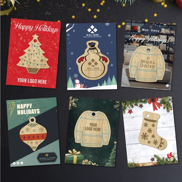 Thick Wood Holiday Ornaments w/ Backer Card